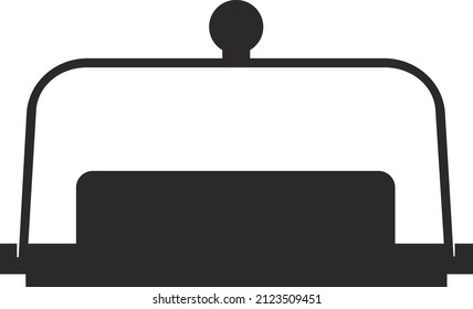 Butter dish with butter under a transparent lid. Dairy agricultural products. Flat black silhouette. Vector image isolated on a white background.