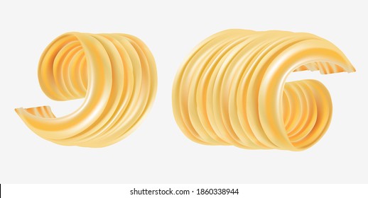 Butter elements design on solid color background. Realistic vector in 3D illustration.