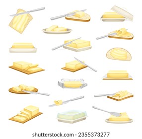 Butter as Fat Dairy Product Made from Milk Big Vector Set