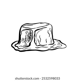 Butter or an ice cube . Vector graphic drawing of food. Black and white hand-drawn illustration. On a white background. Great for a menu, poster or label. As well as for a cooking recipe.