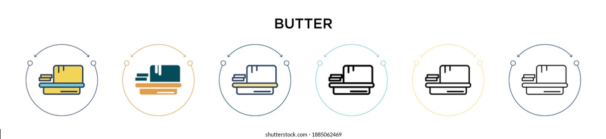 Butter icon in filled, thin line, outline and stroke style. Vector illustration of two colored and black butter vector icons designs can be used for mobile, ui, web