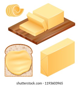 Butter icon set. Realistic set of butter vector icons for web design isolated on white background