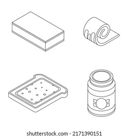 Butter icons set  Isometric set butter vector icons outline isolated white background