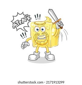 the butter knights attack with sword. cartoon mascot vector