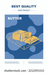 Butter, margarine. Dairy milk product. Abstract Vector Packaging Design Layouts Bundle. Modern Typography Banners with cow pattern. Hand Drawn vector.