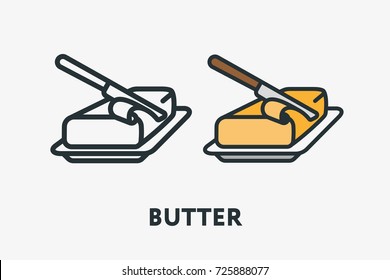 Butter Margarine Pack Bar Fat Slice Knife Minimal Flat Line Outline Colorful   Stroke Icon Pictogram