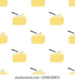butter or margarine seamless pattern isolated on white background, flat vector illustration of knife cut butter, natural dairy product