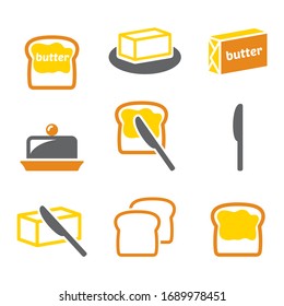 Butter or margarine spread on bread vector icons set - dairy, food design collection
