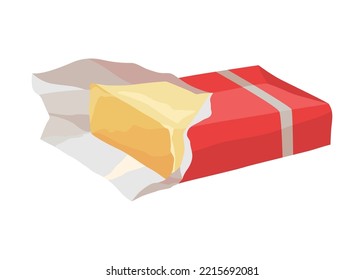Butter, margarine or spread. Yellow brick of natural dairy product. Fat, calorie natural food for breakfast, eating and as ingredient for cooking
