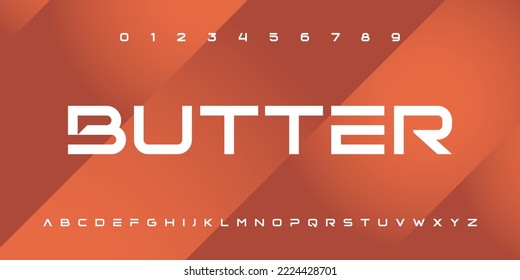 BUTTER Modern abstract digital tech font. Logo creative font, type, technology, movie, digital, music, movie. Font and illustration in vector format.