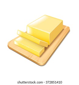 Butter on cutting board isolated photo-realistic vector illustration