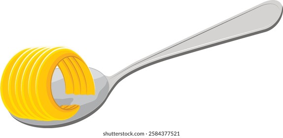 Butter on metal spoon vector.