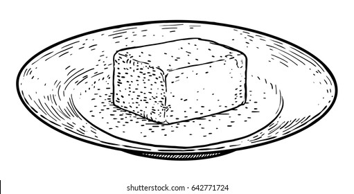 Butter plate illustration  drawing  engraving  ink  line art  vector