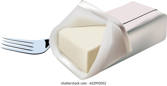 Butter on white background with fork
