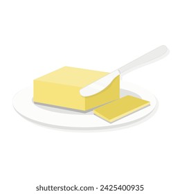 Butter on a white plate cartoon illustration