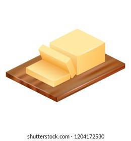 Butter on wood icon. Realistic illustration of butter on wood vector icon for web design