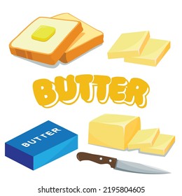 Butter in a pack, on a sandwich and sliced