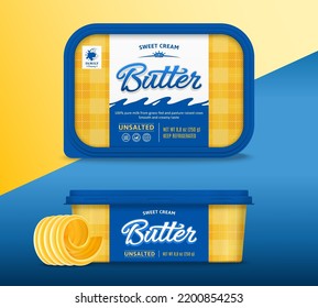 Butter package design. Plastic container mockup for butter, margarine or spread