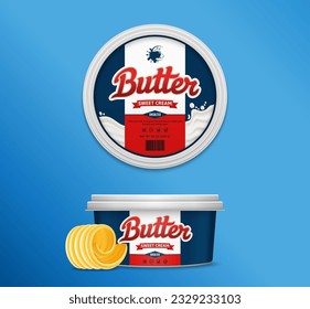 Butter package design. Plastic round container mockup for butter, margarine or spread