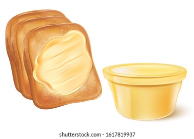 Butter with packaging mock up elements design isolated on white background. Realistic vector in 3D illustration.