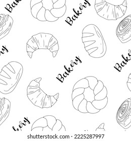 Butterfrittiermuster. Süßwaren. Bun für das Frühstück. Loaf. Bäckerei. Vektorgrafik auf weißem Hintergrund.