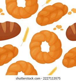 Butter pastry pattern. Confectionery. Bun for breakfast. Loaf. Bakery. Vector illustration on a white background.