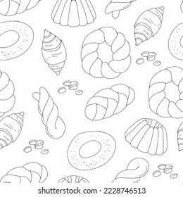 Butter pastry pattern. Confectionery. Bun for breakfast. Loaf. Bakery. Vector illustration on a white background.