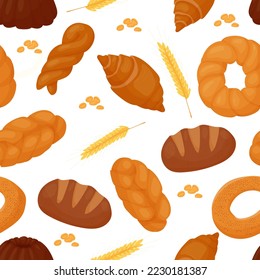 Butter pastry pattern. Confectionery. Bun for breakfast. Loaf. Bakery. Vector illustration on a white background.