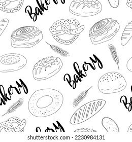 Butter pastry pattern. Confectionery. Bun for breakfast. Loaf. Bakery. Vector illustration on a white background.