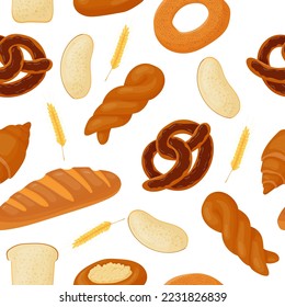 Butter pastry pattern. Confectionery. Bun for breakfast. Loaf. Bakery. Vector illustration on a white background.