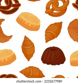 Butter pastry pattern. Confectionery. Bun for breakfast. Loaf. Bakery. Vector illustration on a white background.