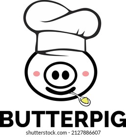 Butter pig logo with butter spoon 