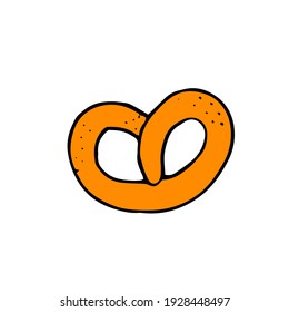 Butter pretzel. Baking for tea. Vector hand-drawn doodle illustration.