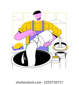 Butter production isolated cartoon vector illustrations. Man deals with butter production, agriculture industry, agribusiness idea, secondary production sector, churning milk vector cartoon.