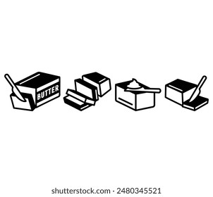 butter slice with knife icons vector design black white color illustration collection set