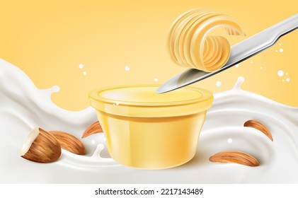 Butter slice of pieces with Packaging mock up elements design on white background. Realistic vector in 3D illustration.