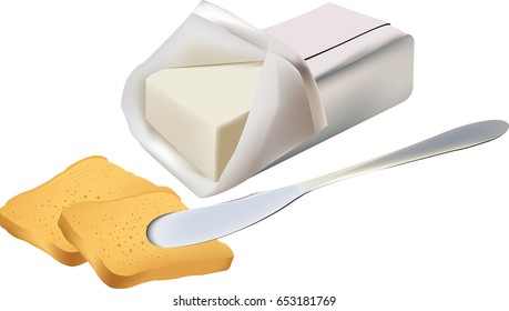 Butter spread over sliced breakfast toast
