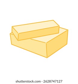 Butter stack with one long slice leaning outward.