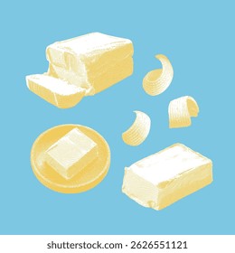 Butter, butter vector, butter illustration, line drawing on light blue background.
