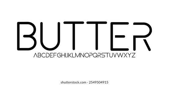 Butter, Vektor der modernen abstrakten Schriftart und Alphabet. Schriftart für geometrische Technologie. Moderne futuristische Design Buchstaben und Zahlen. Vektorschriftart für Logo.
