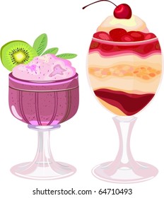 butter-cream dessert with kiwi and cherries