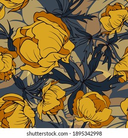 Buttercup flower. Meadow, a flower garden. Seamless vector pattern with flowers. Hand drawing.