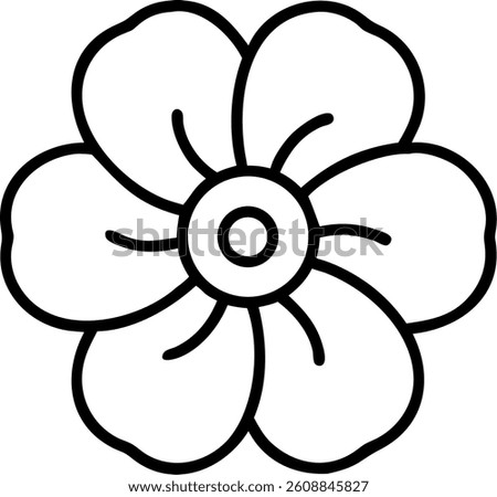 Buttercup Flower Outline with Five Rounded Petals Vector Silhouette Design