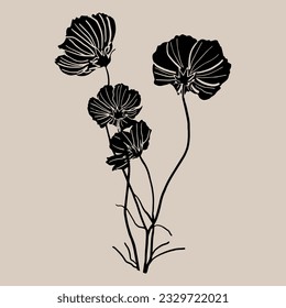 A Buttercup flowers. Floral botanical flowers. Isolated illustration element. Vector hand drawing linocut wildflowers for background, texture, wrapper pattern, frame or border.