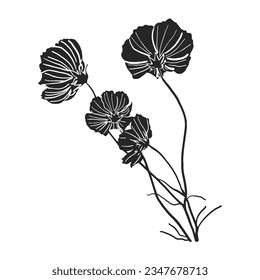 Flores de mariposa. Flores botánicas florales. Elemento de ilustración aislado. Flores silvestres para el fondo, la textura, el patrón de envoltura, el marco o el borde de la línea de dibujo de la mano del vector.