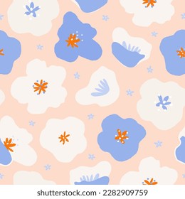 Buttercup flowers seamless pattern. Cute Spring summer background for greeting card, fabric, wallpaper or wrapping paper, print, textile