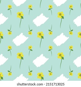 Buttercup flowers vector seamless pattern on pastel green background
