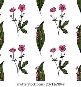 Buttercup and lily of the valley flowers seamless pattern. Vector for paper, wallpaper, fabric, interior design.