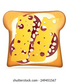 buttered toast sausage and cheese vector illustration isolated on white background