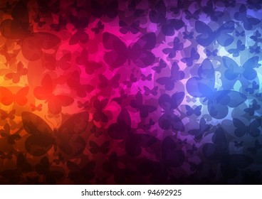 Butterflies abstract background with neon effects and colorful lights
